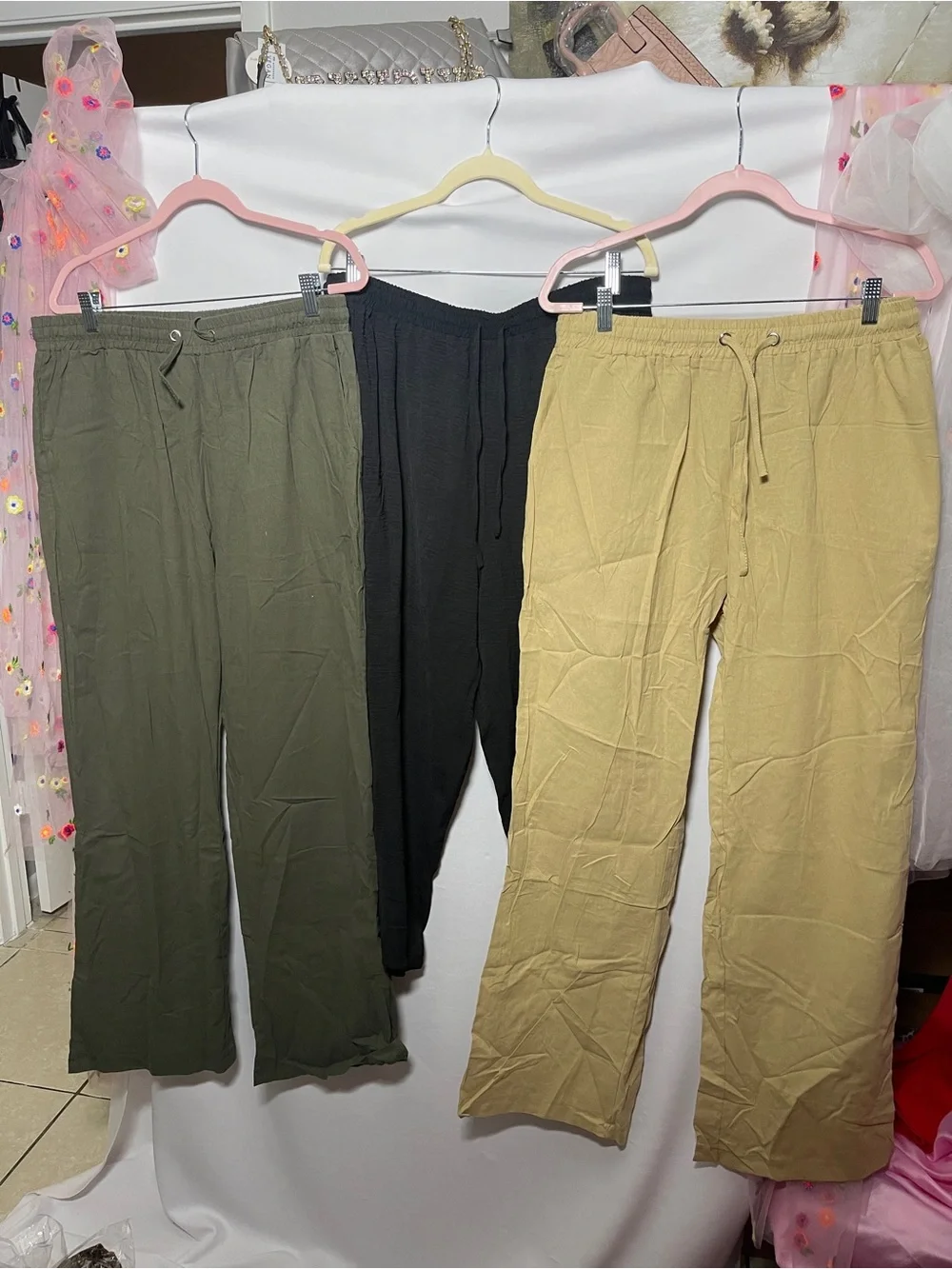 Kids Drawstring Lounge Pants in Olive, Black, and Tan